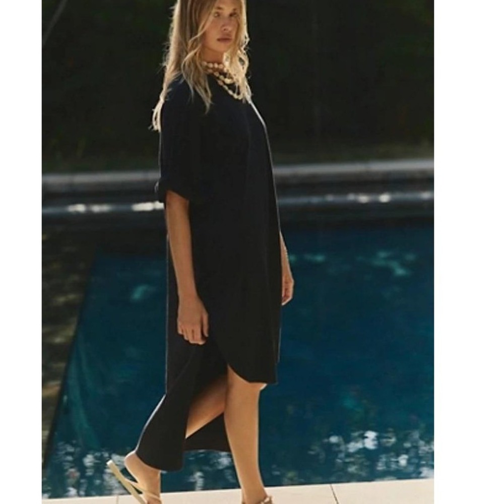 Free People Free-est Chrissa T-Shirt Dress Cotton XS Black High Low Midi Minimal